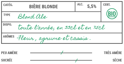La Manu Blonde est notre ambassadrice, réalisée avec 50% 
de malt d’orge Blond d’Ardèche, 40% de malt d’orge blond de Belgique et 10% de flocon d’orge de haute Loire. 